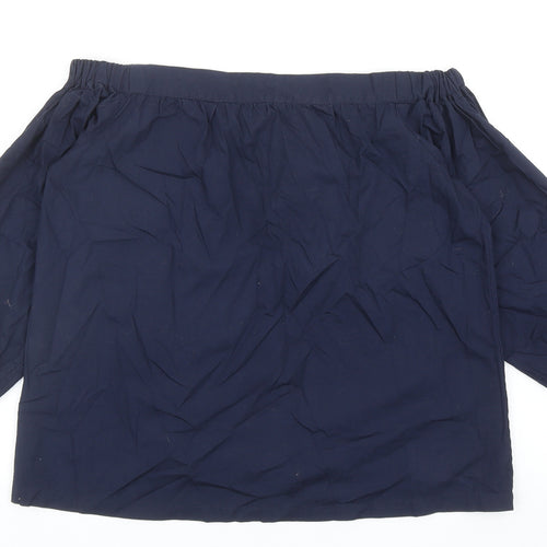 Warehouse Womens Blue Cotton Basic Blouse Size 12 Boat Neck