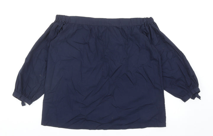 Warehouse Womens Blue Cotton Basic Blouse Size 12 Boat Neck