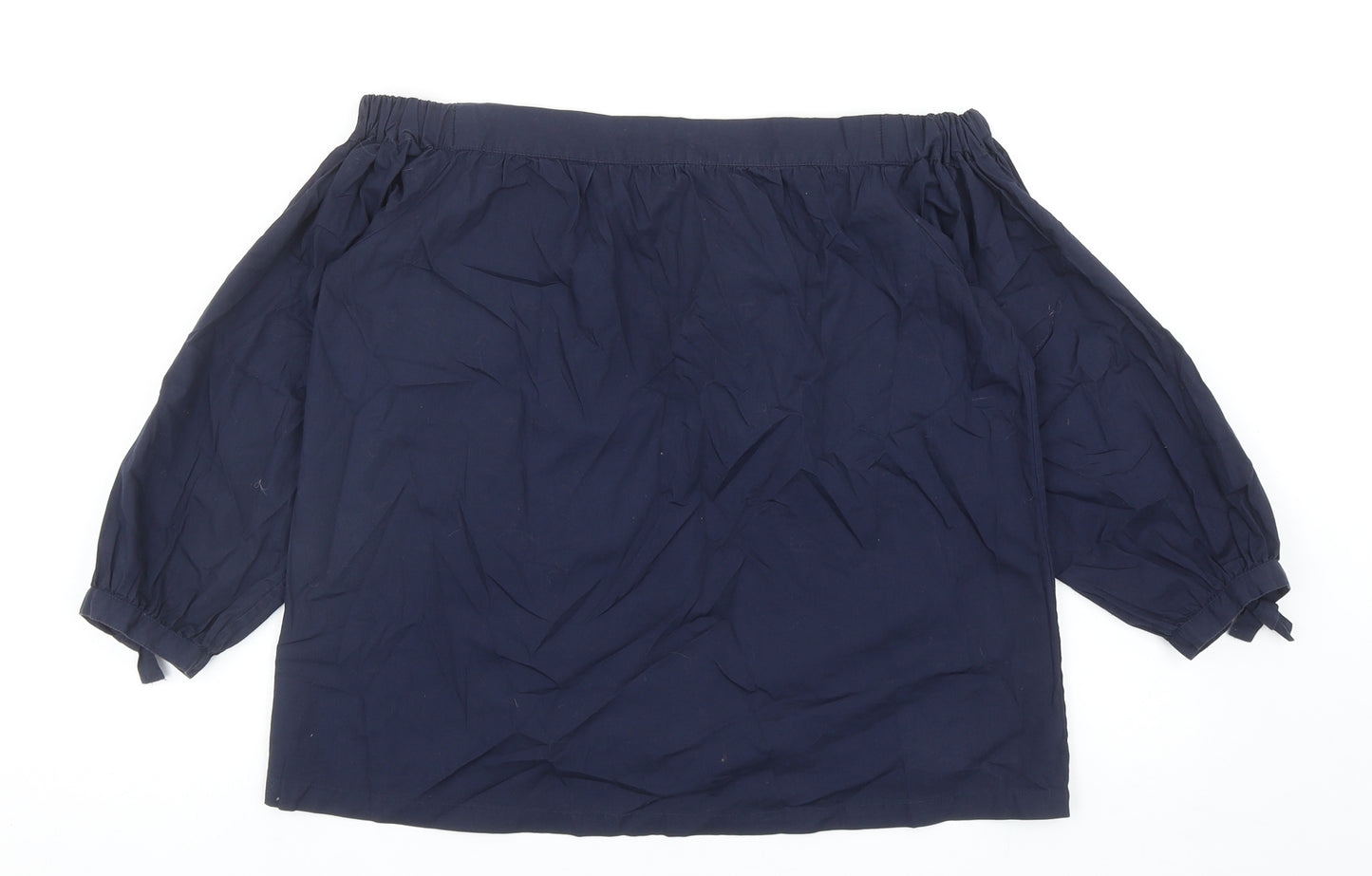 Warehouse Womens Blue Cotton Basic Blouse Size 12 Boat Neck