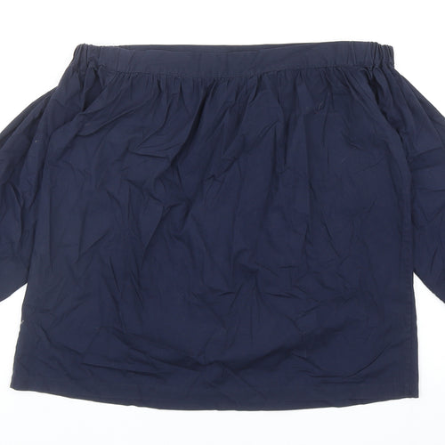 Warehouse Womens Blue Cotton Basic Blouse Size 12 Boat Neck
