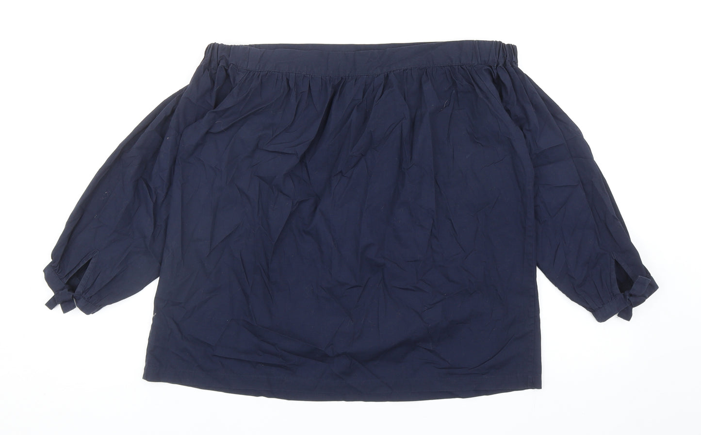 Warehouse Womens Blue Cotton Basic Blouse Size 12 Boat Neck