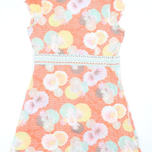 Red Herring Womens Multicoloured Floral Cotton Wrap Dress Size 14 V-Neck Tie