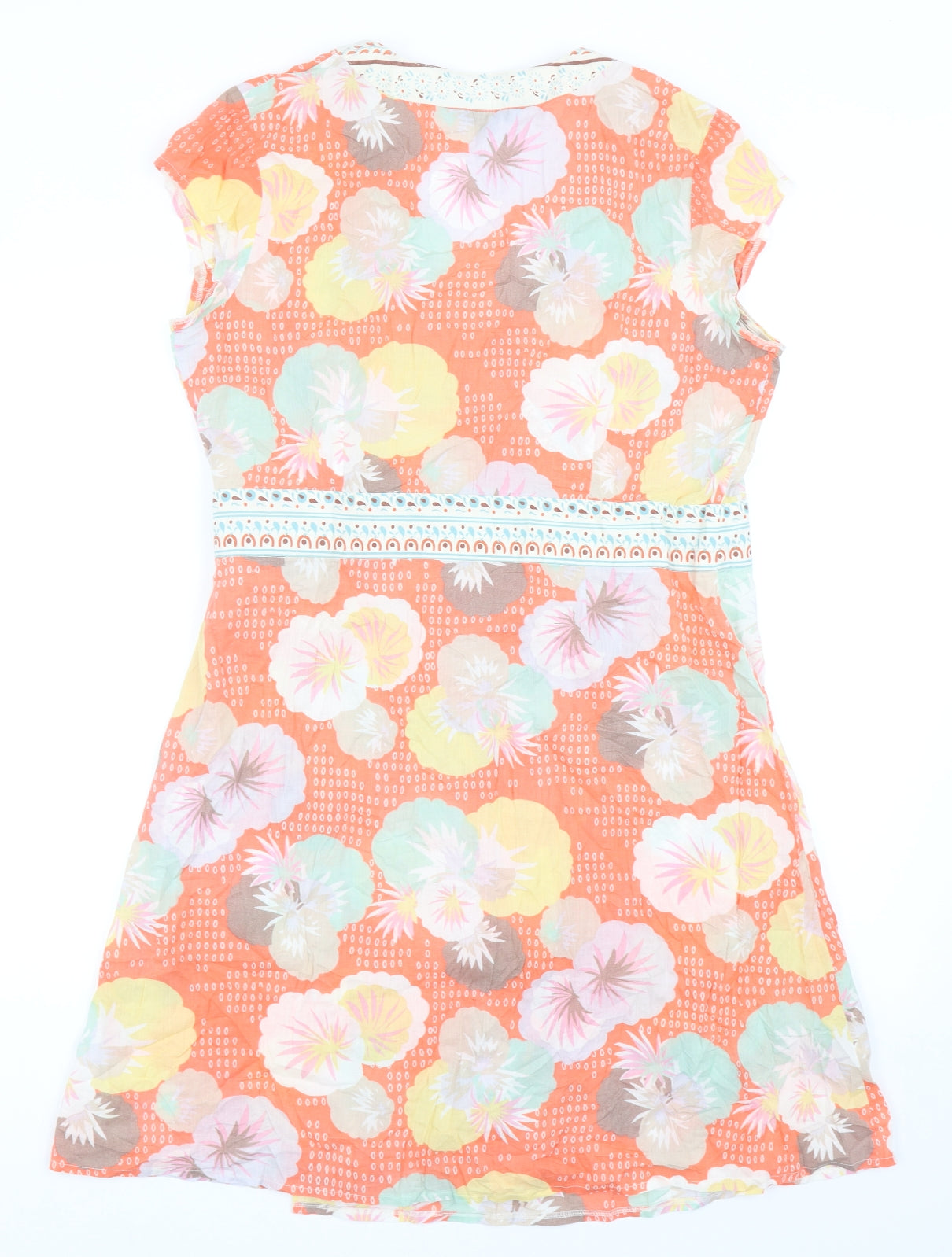 Red Herring Womens Multicoloured Floral Cotton Wrap Dress Size 14 V-Neck Tie