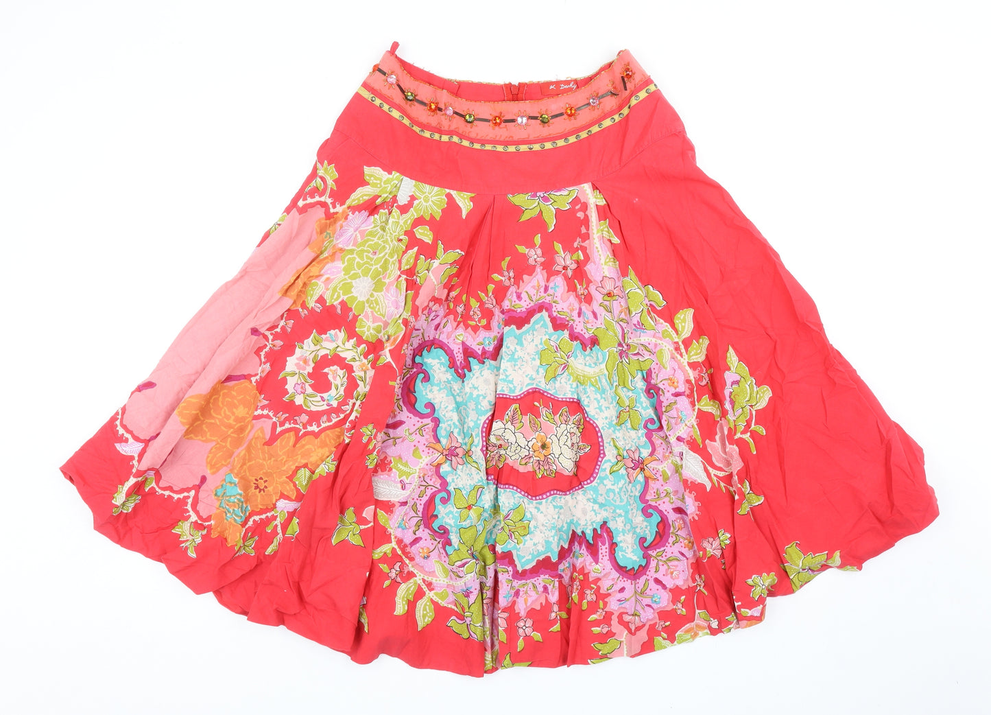 K Derhy Womens Pink Geometric Cotton Swing Skirt Size M Zip