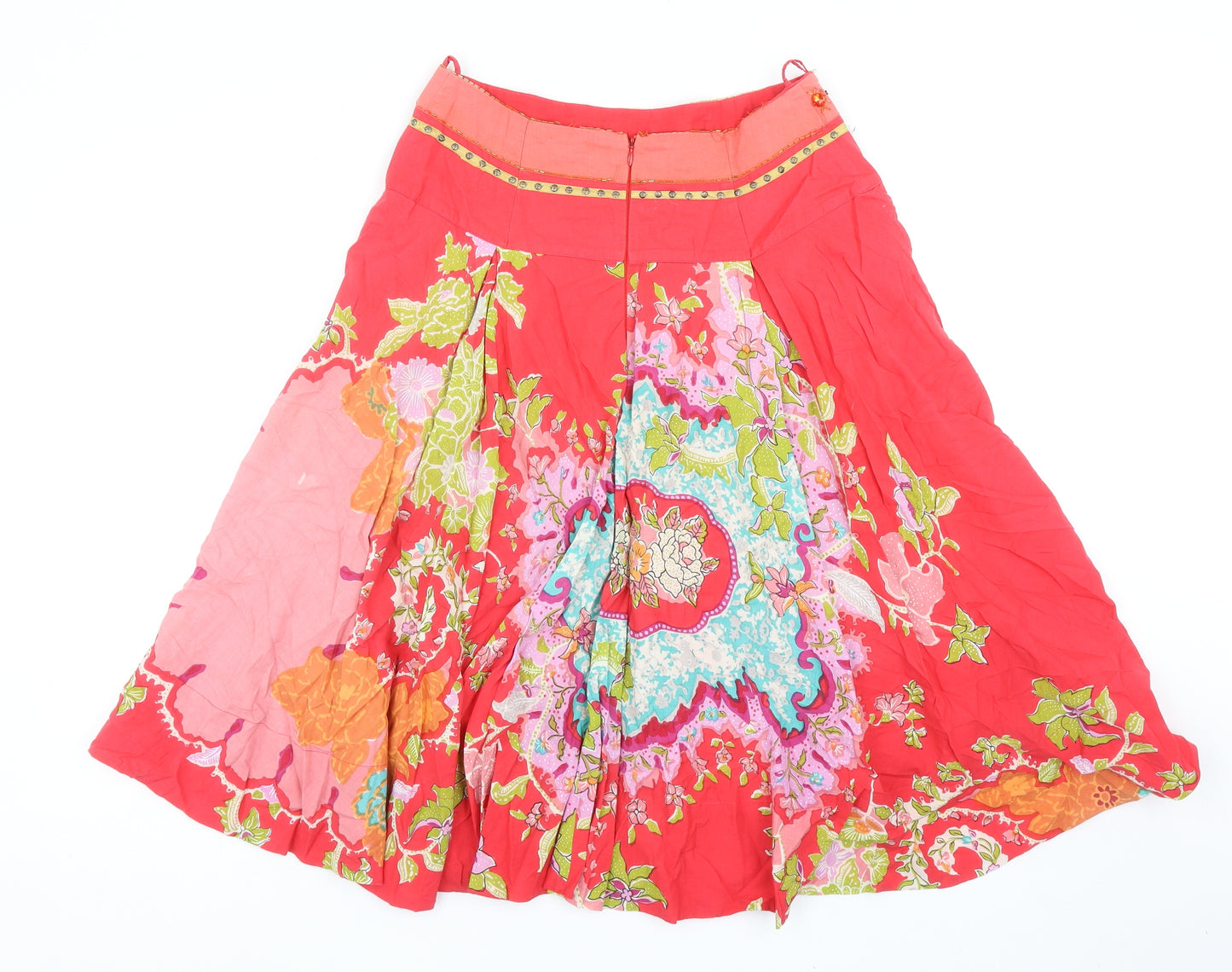 K Derhy Womens Pink Geometric Cotton Swing Skirt Size M Zip
