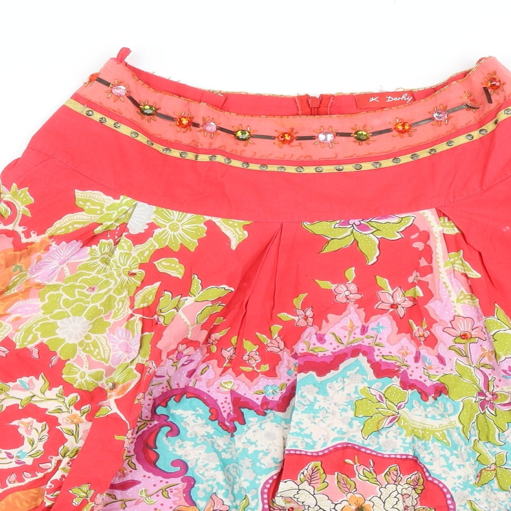 K Derhy Womens Pink Geometric Cotton Swing Skirt Size M Zip