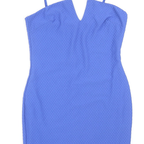 Miss Selfridge Womens Blue Polyester Bodycon Size 14 V-Neck Pullover