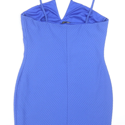 Miss Selfridge Womens Blue Polyester Bodycon Size 14 V-Neck Pullover