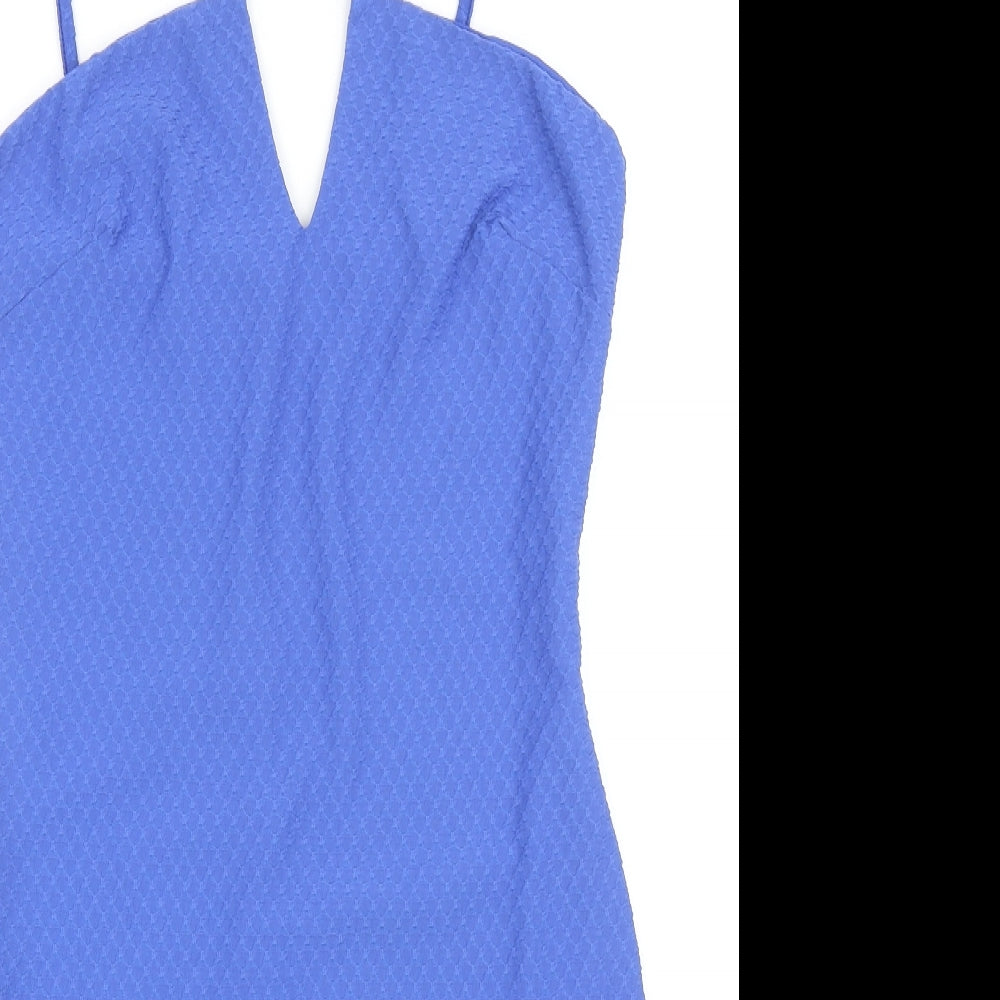 Miss Selfridge Womens Blue Polyester Bodycon Size 14 V-Neck Pullover
