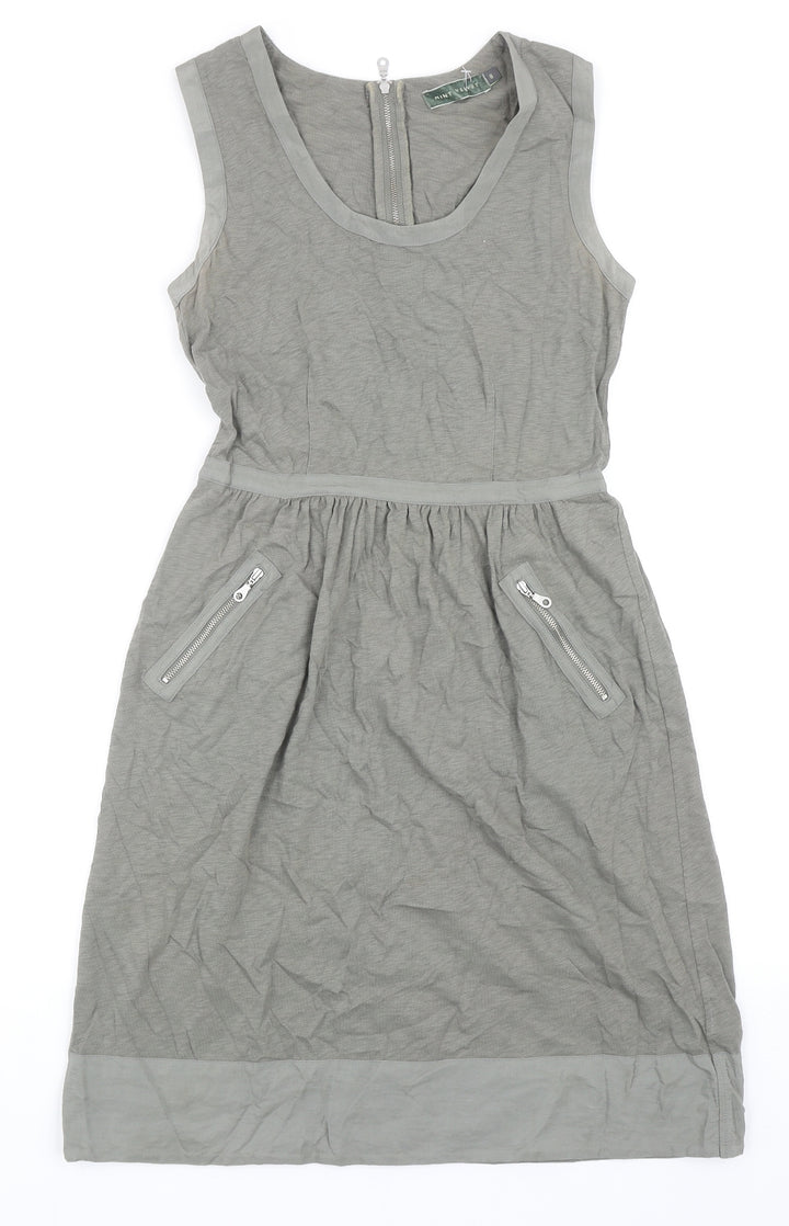 Mint Velvet Womens Green Cotton Tank Dress Size 8 Scoop Neck Zip