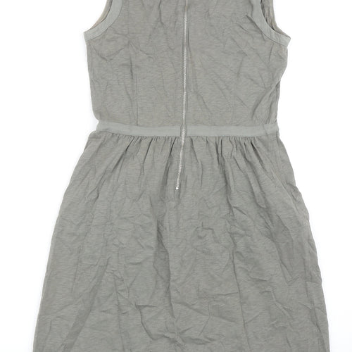 Mint Velvet Womens Green Cotton Tank Dress Size 8 Scoop Neck Zip