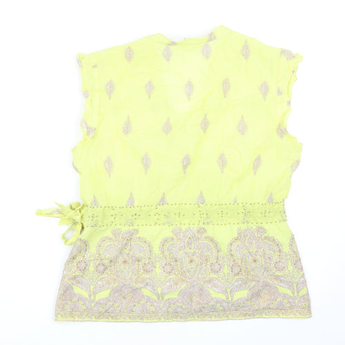NEXT Womens Yellow Geometric Cotton Wrap Blouse Size 16 V-Neck