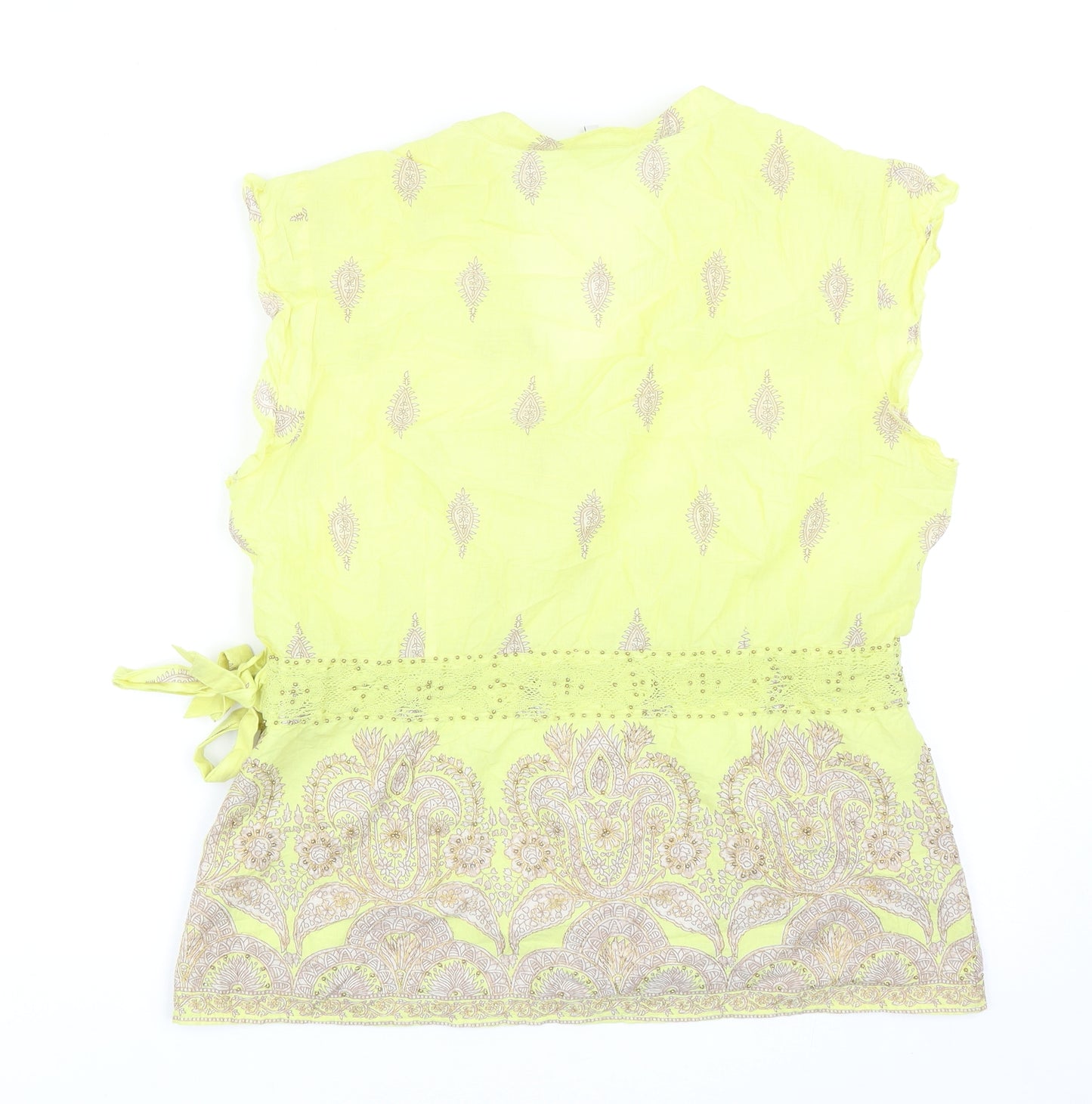 NEXT Womens Yellow Geometric Cotton Wrap Blouse Size 16 V-Neck