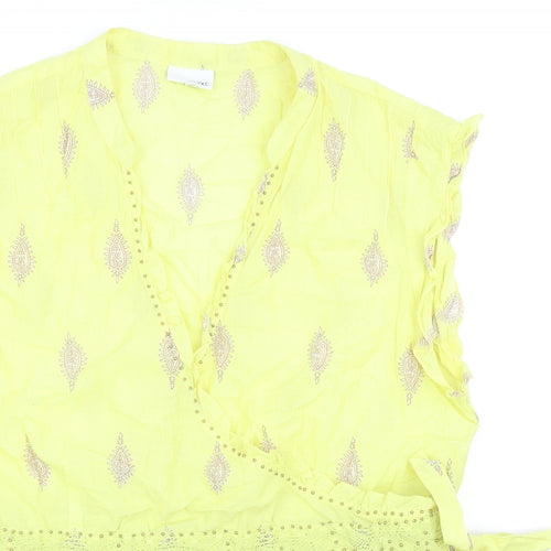 NEXT Womens Yellow Geometric Cotton Wrap Blouse Size 16 V-Neck