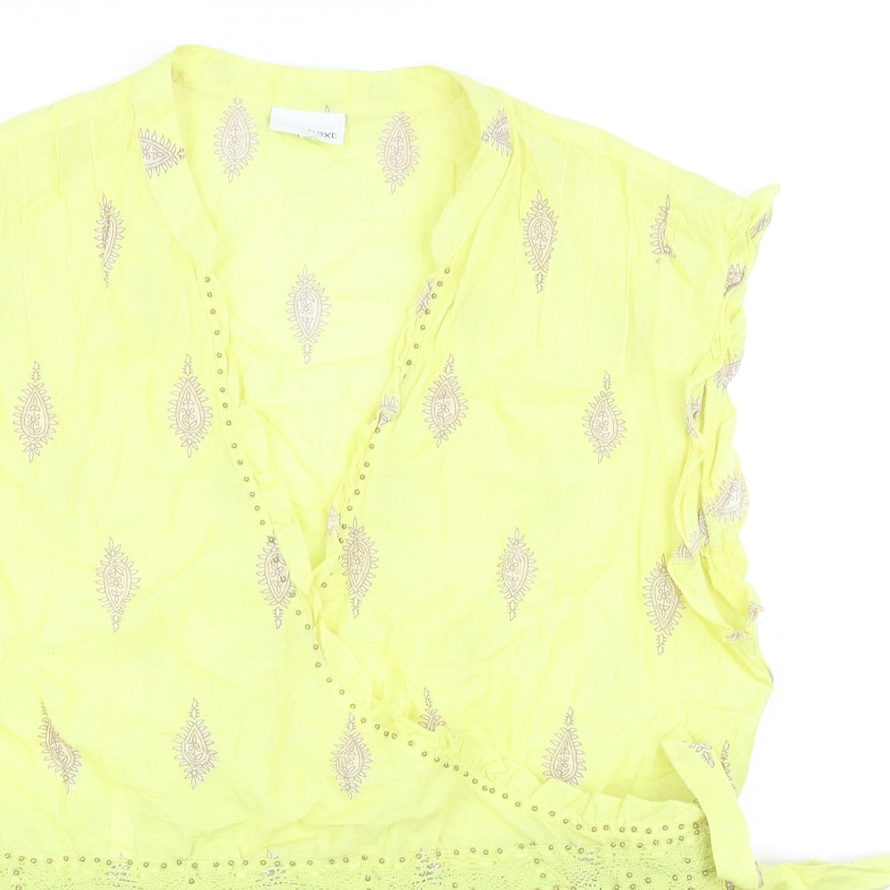 NEXT Womens Yellow Geometric Cotton Wrap Blouse Size 16 V-Neck