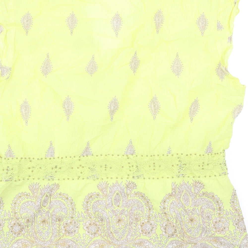 NEXT Womens Yellow Geometric Cotton Wrap Blouse Size 16 V-Neck