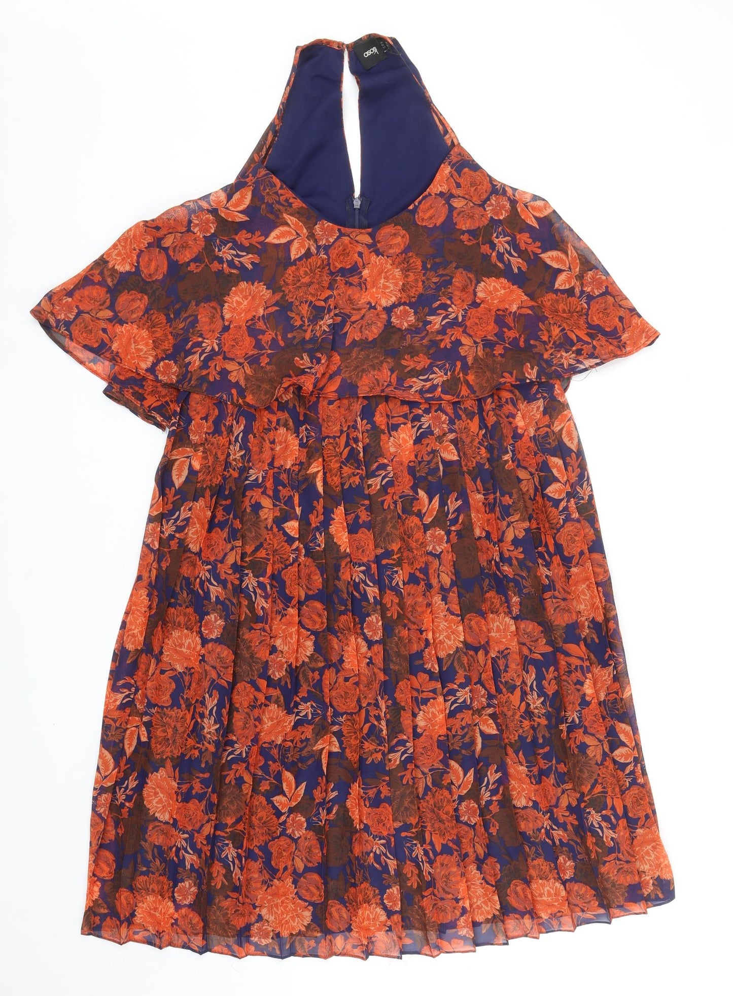 ASOS Womens Orange Floral Polyester A-Line Size 10 Round Neck Zip