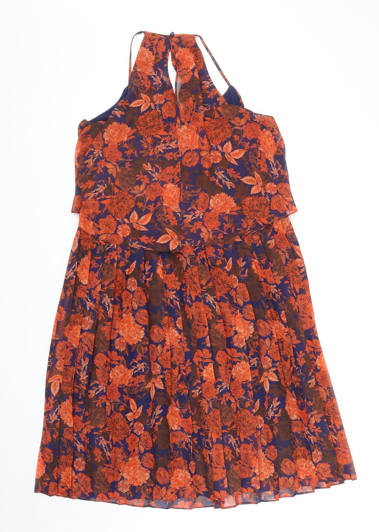 ASOS Womens Orange Floral Polyester A-Line Size 10 Round Neck Zip