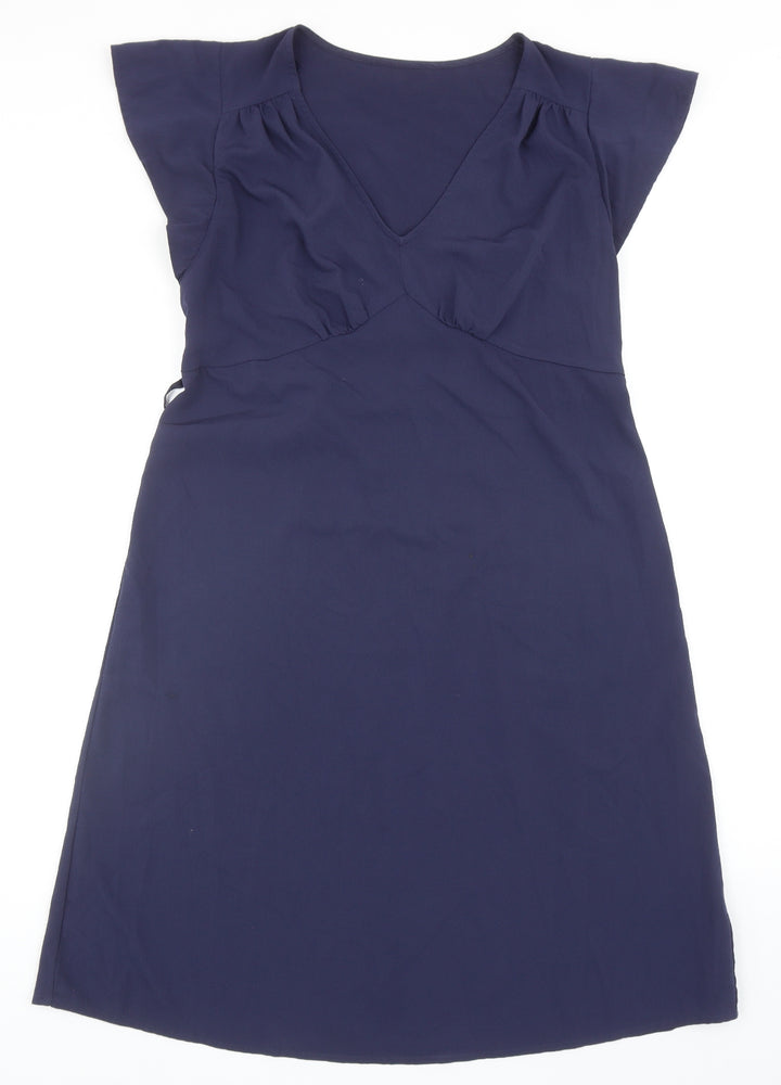 Marks and Spencer Womens Blue Herringbone Polyester A-Line Size 12 V-Neck Pullover