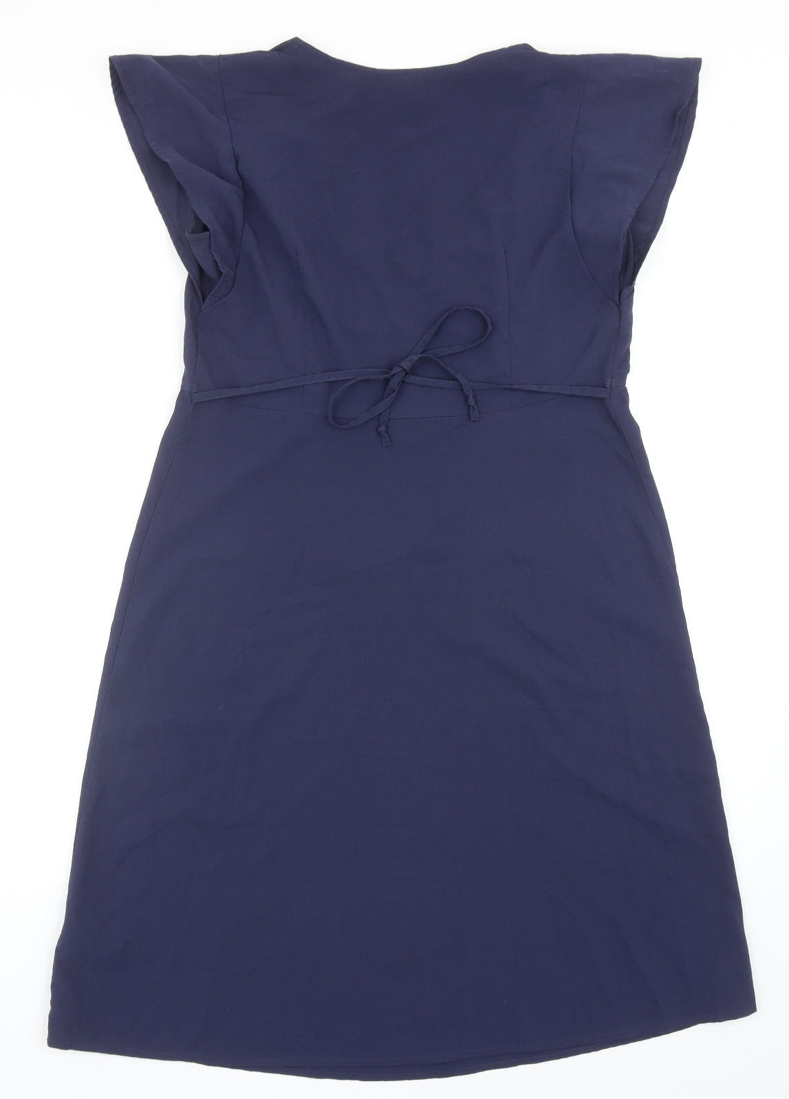 Marks and Spencer Womens Blue Herringbone Polyester A-Line Size 12 V-Neck Pullover