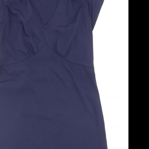 Marks and Spencer Womens Blue Herringbone Polyester A-Line Size 12 V-Neck Pullover