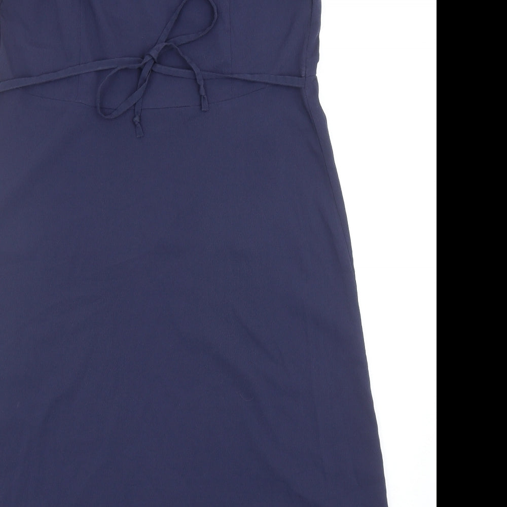 Marks and Spencer Womens Blue Herringbone Polyester A-Line Size 12 V-Neck Pullover