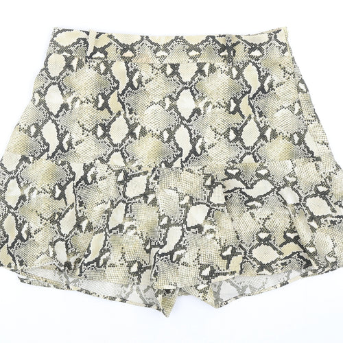 Zara Womens Beige Animal Print Polyester Skort Size M Zip - Snakeskin Pattern