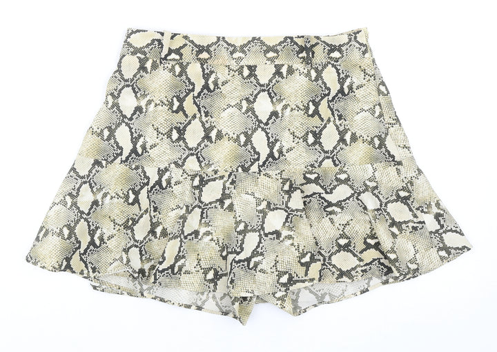 Zara Womens Beige Animal Print Polyester Skort Size M Zip - Snakeskin Pattern