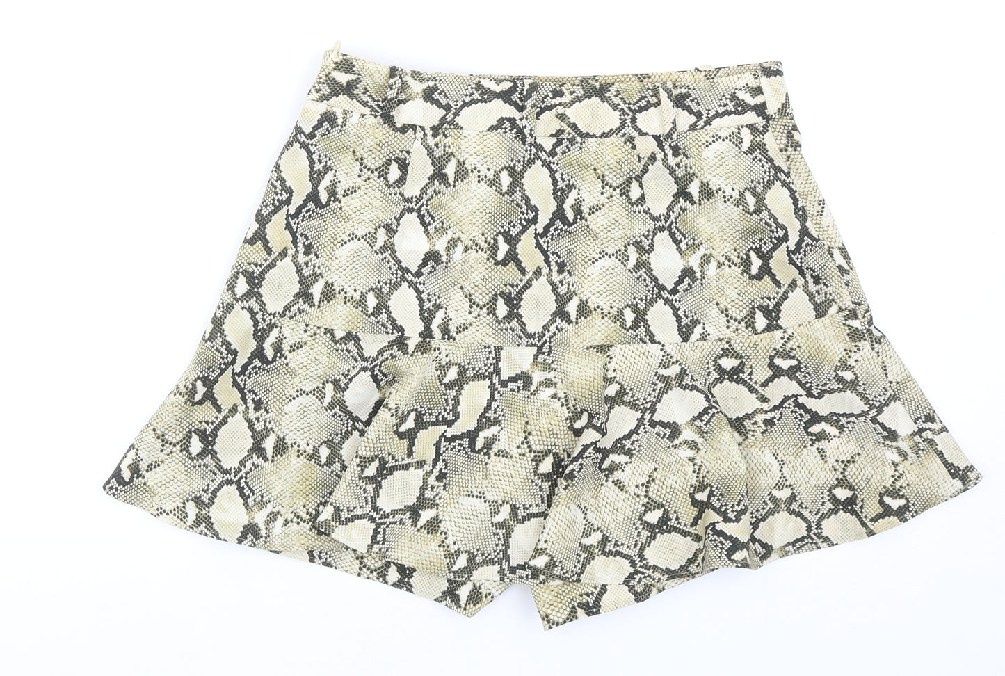 Zara Womens Beige Animal Print Polyester Skort Size M Zip - Snakeskin Pattern