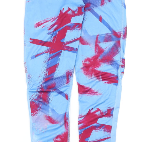 Reebok Womens Blue Geometric Polyester Compression Leggings Size XS Regular Pullover