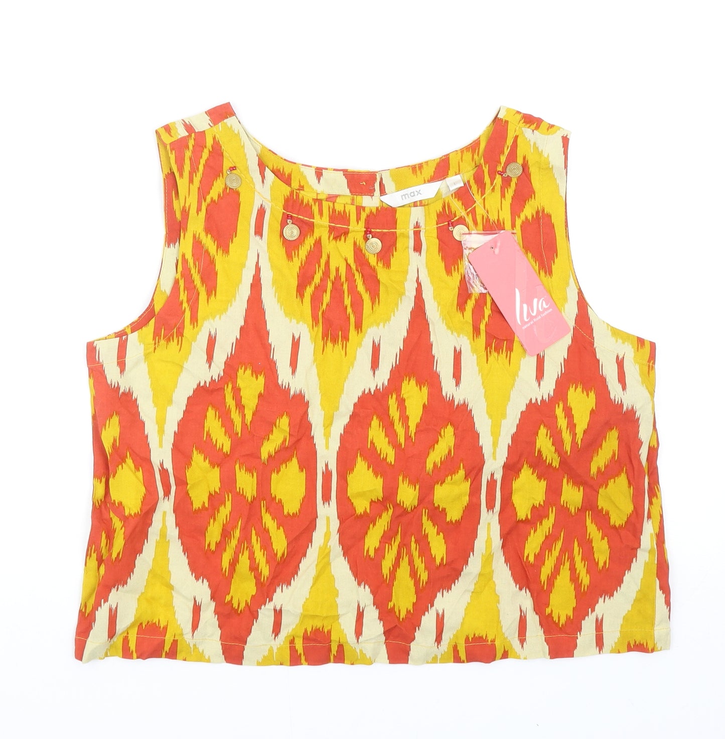 MAX Womens Multicoloured Geometric Viscose Cropped Tank Size L Boat Neck