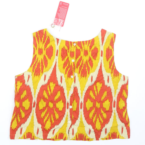 MAX Womens Multicoloured Geometric Viscose Cropped Tank Size L Boat Neck