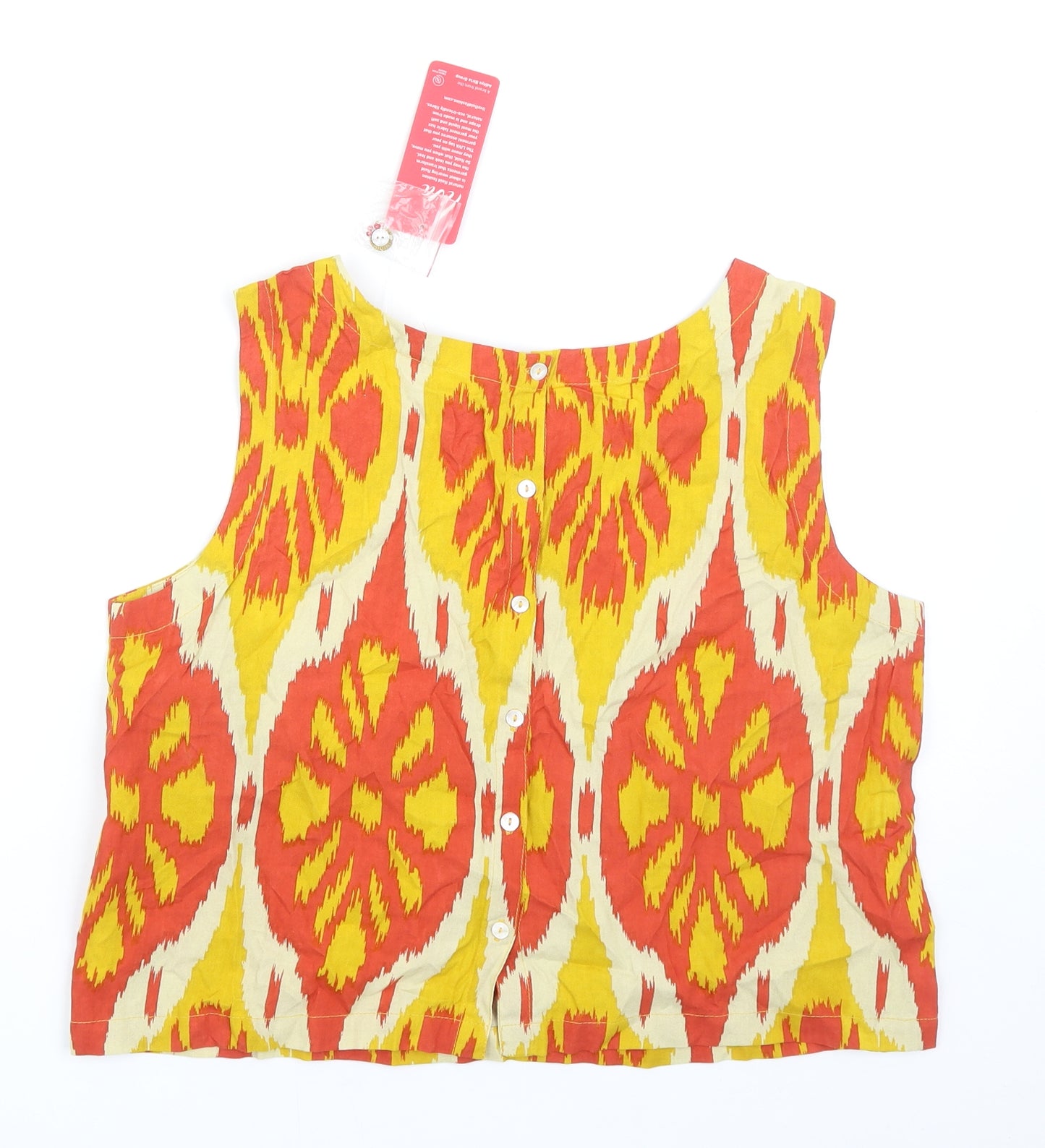 MAX Womens Multicoloured Geometric Viscose Cropped Tank Size L Boat Neck