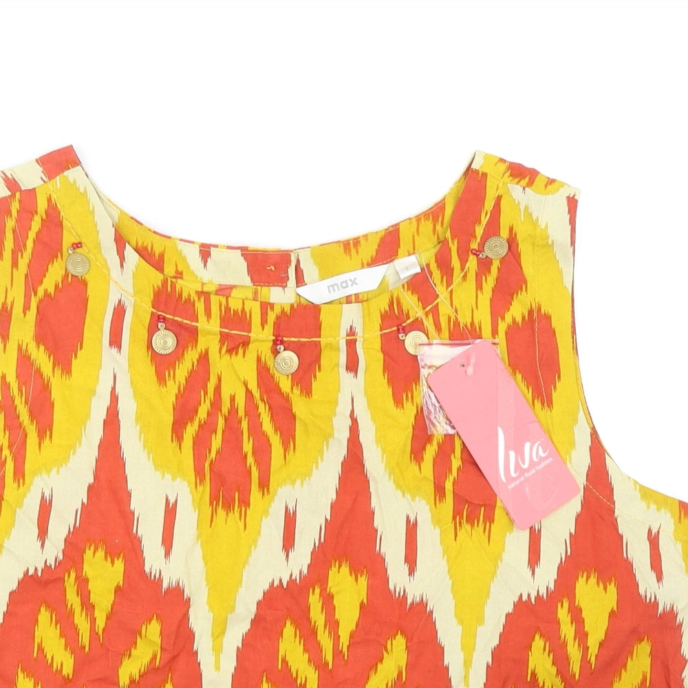 MAX Womens Multicoloured Geometric Viscose Cropped Tank Size L Boat Neck