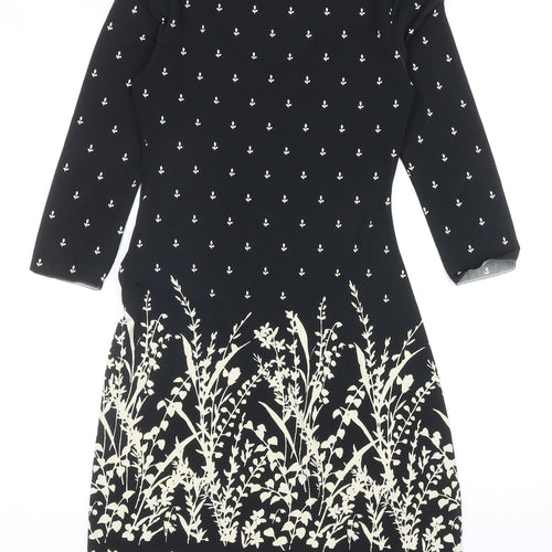 Studio Womens Black Floral Polyester A-Line Size S Scoop Neck Pullover