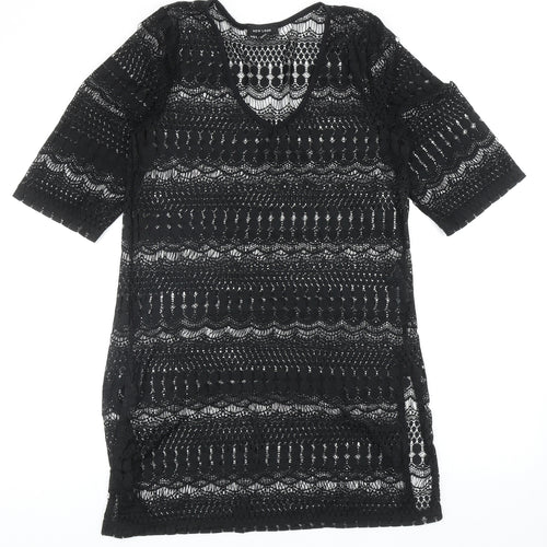 New Look Womens Black Geometric Polyester A-Line Size S V-Neck Pullover