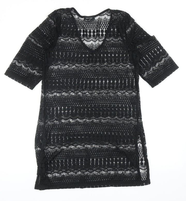 New Look Womens Black Geometric Polyester A-Line Size S V-Neck Pullover
