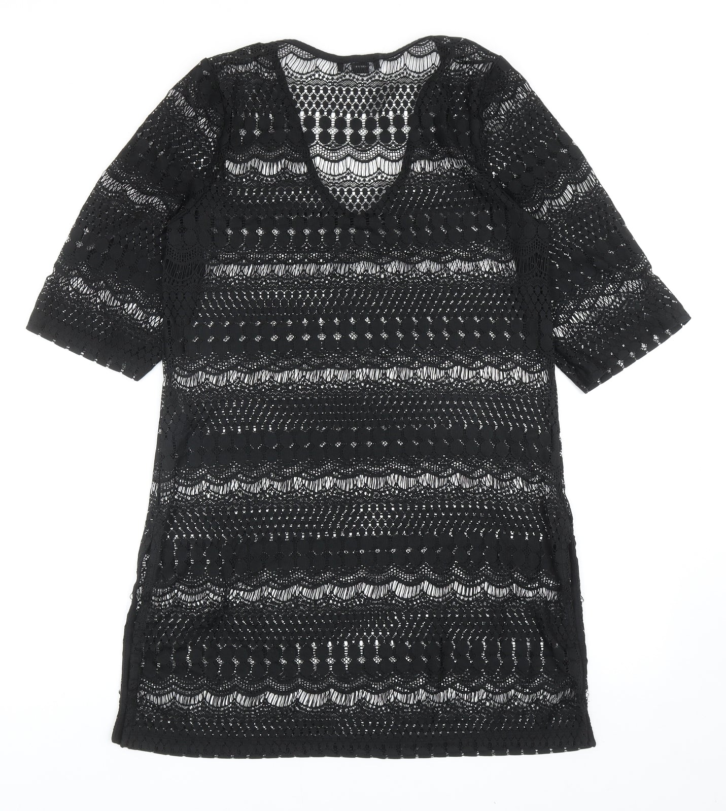New Look Womens Black Geometric Polyester A-Line Size S V-Neck Pullover