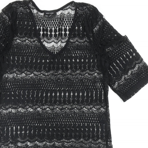 New Look Womens Black Geometric Polyester A-Line Size S V-Neck Pullover