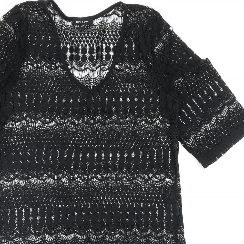 New Look Womens Black Geometric Polyester A-Line Size S V-Neck Pullover