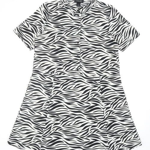 Monki Womens Black Animal Print Polyester Shirt Dress Size S Collared Button - Zebra Pattern