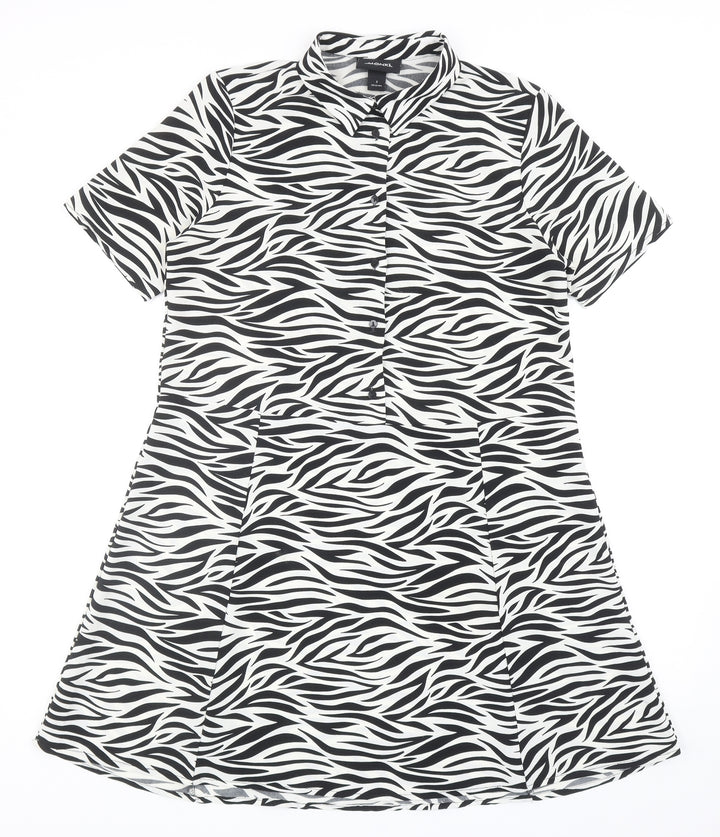 Monki Womens Black Animal Print Polyester Shirt Dress Size S Collared Button - Zebra Pattern