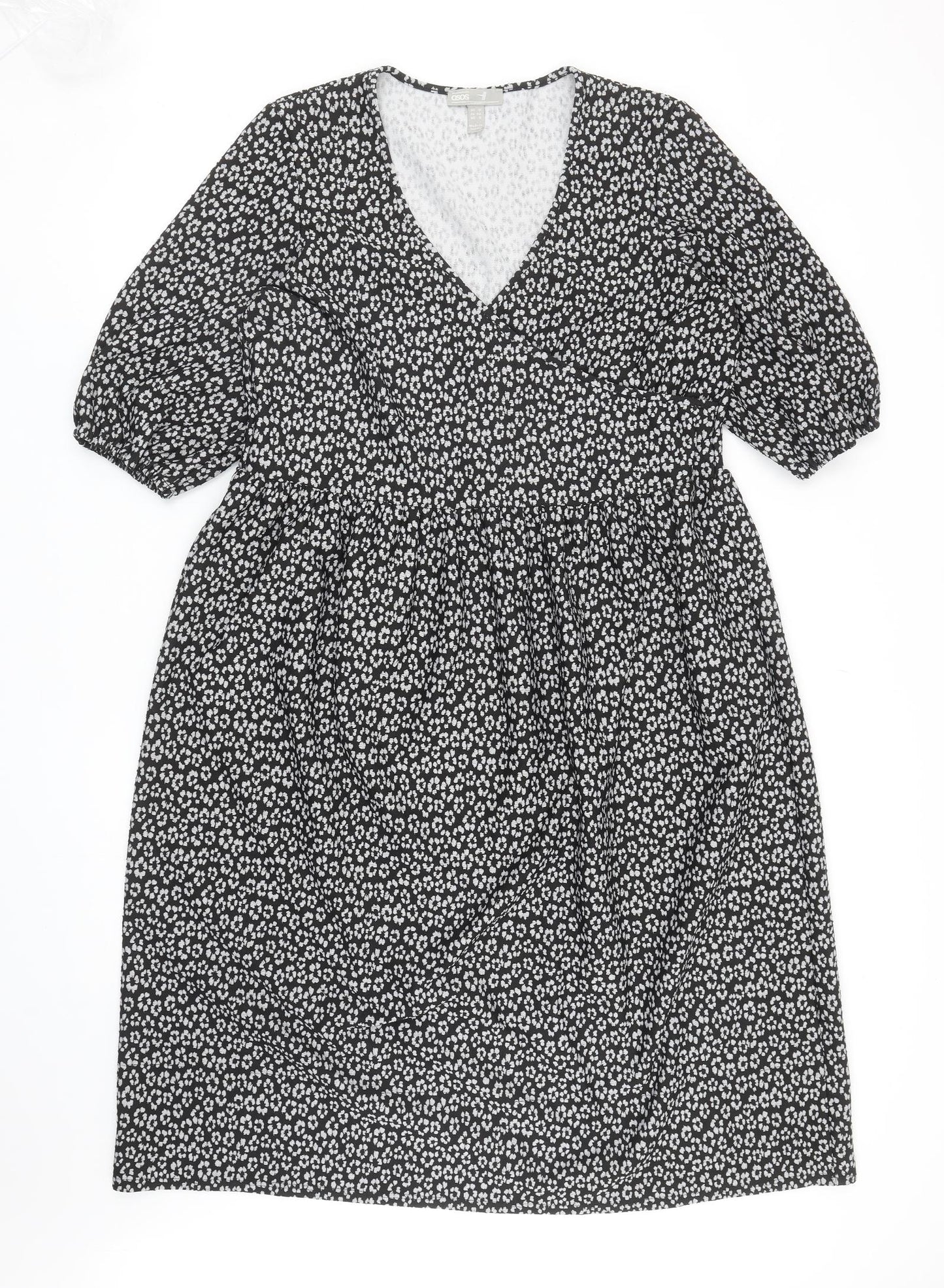ASOS Womens Black Floral Polyester Fit & Flare Size 12 V-Neck Pullover