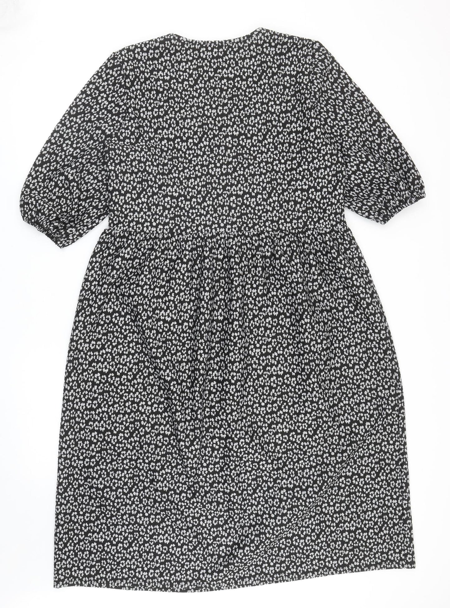 ASOS Womens Black Floral Polyester Fit & Flare Size 12 V-Neck Pullover