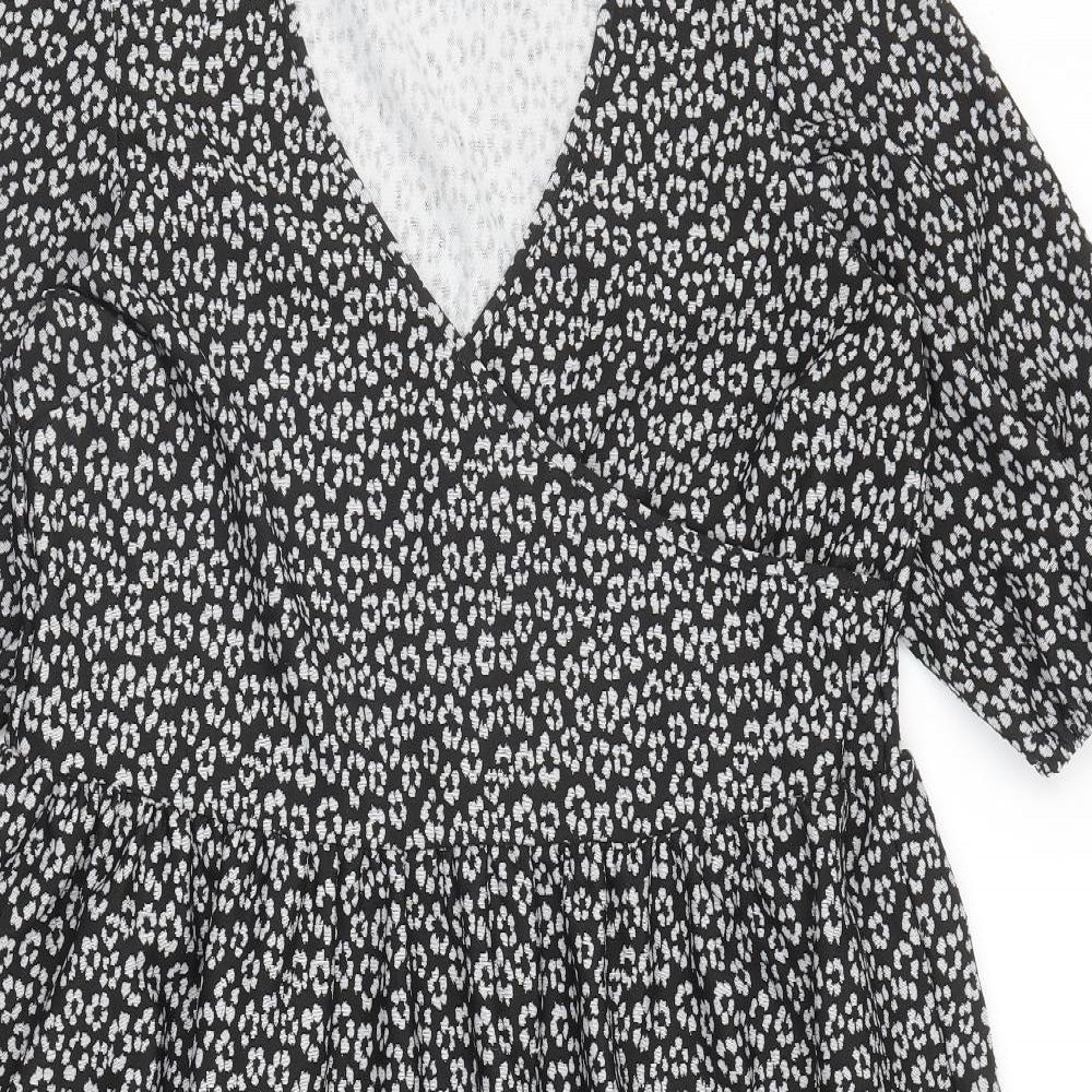 ASOS Womens Black Floral Polyester Fit & Flare Size 12 V-Neck Pullover