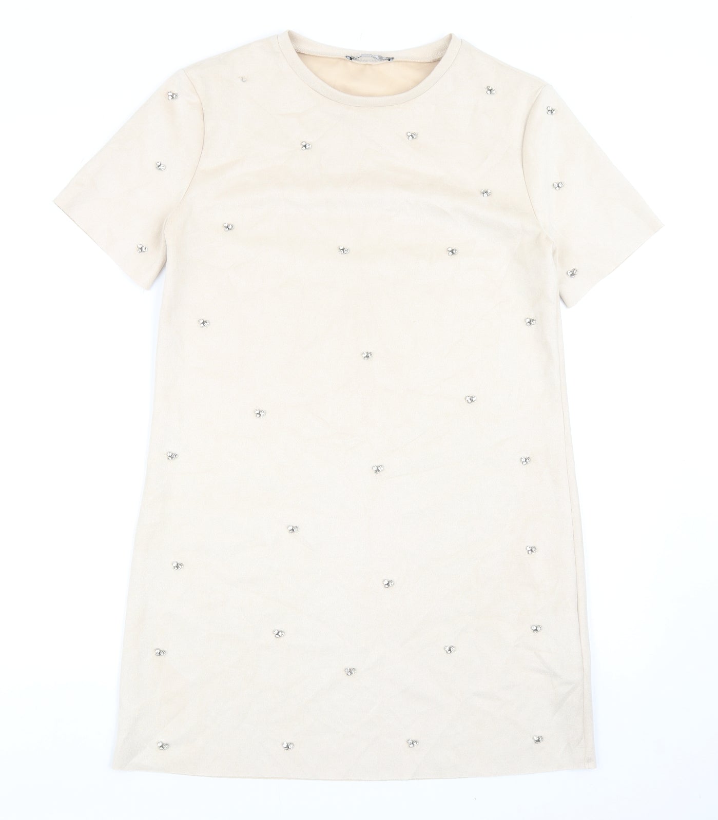 Zara Womens Beige Polyester T-Shirt Dress Size S Round Neck Pullover