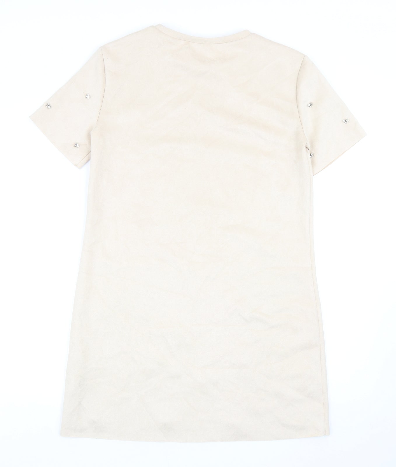 Zara Womens Beige Polyester T-Shirt Dress Size S Round Neck Pullover