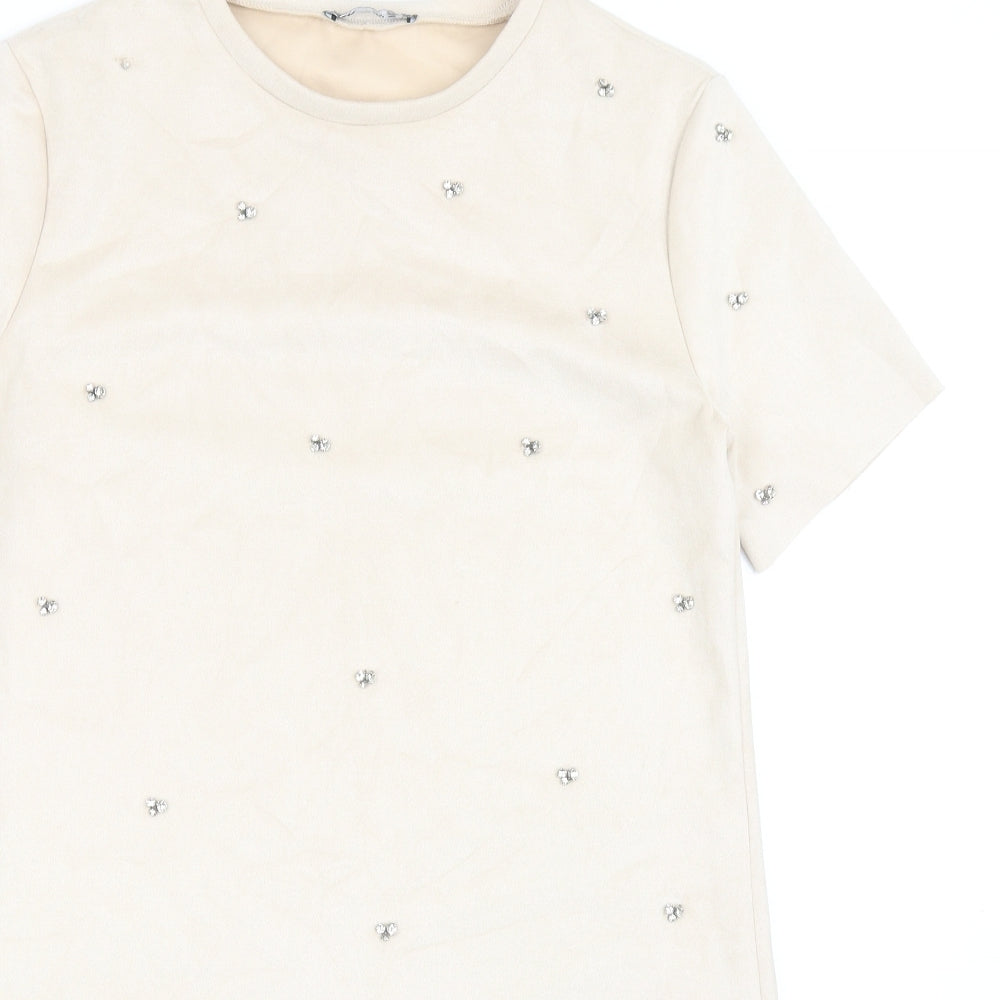 Zara Womens Beige Polyester T-Shirt Dress Size S Round Neck Pullover