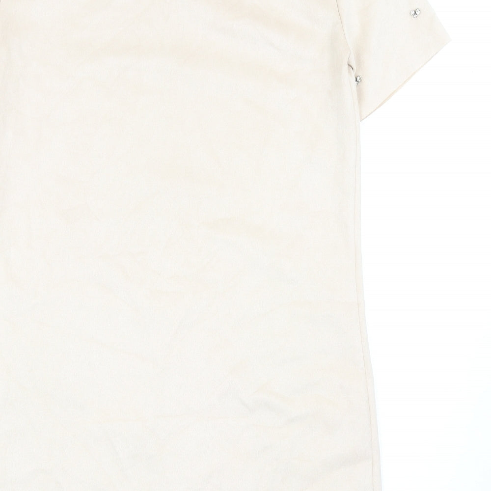 Zara Womens Beige Polyester T-Shirt Dress Size S Round Neck Pullover