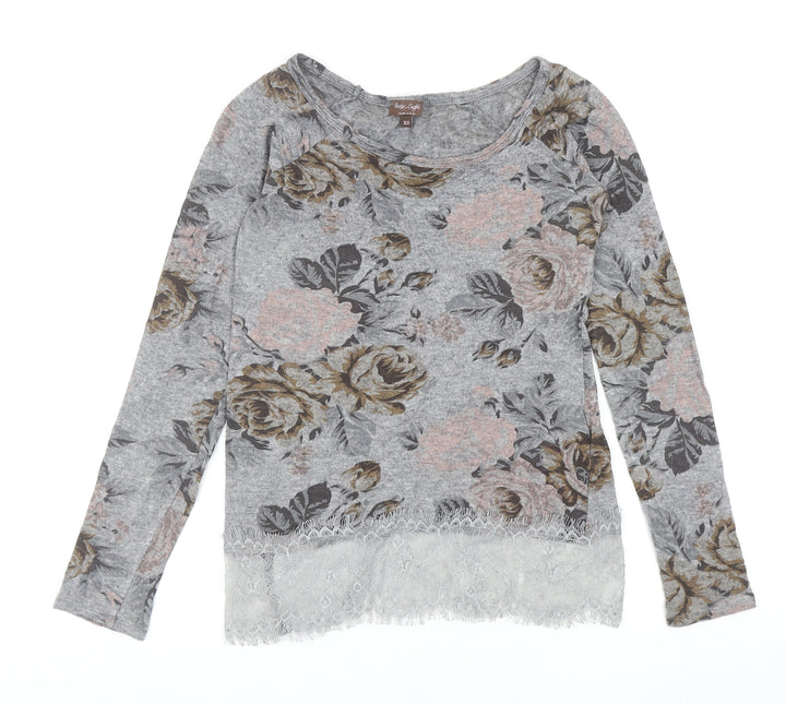 Phase Eight Womens Grey Scoop Neck Floral Viscose Pullover Jumper Size XS - Lace Hem